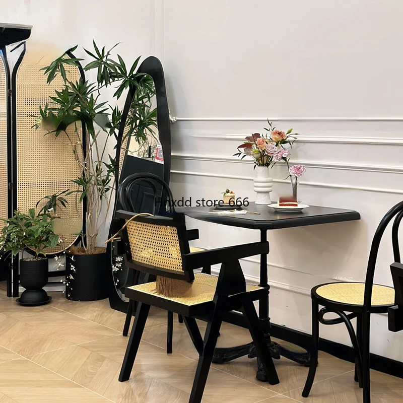 Coffee Milk Tea Shop Mesa e Cadeira Combinação, Café Retro, Francês