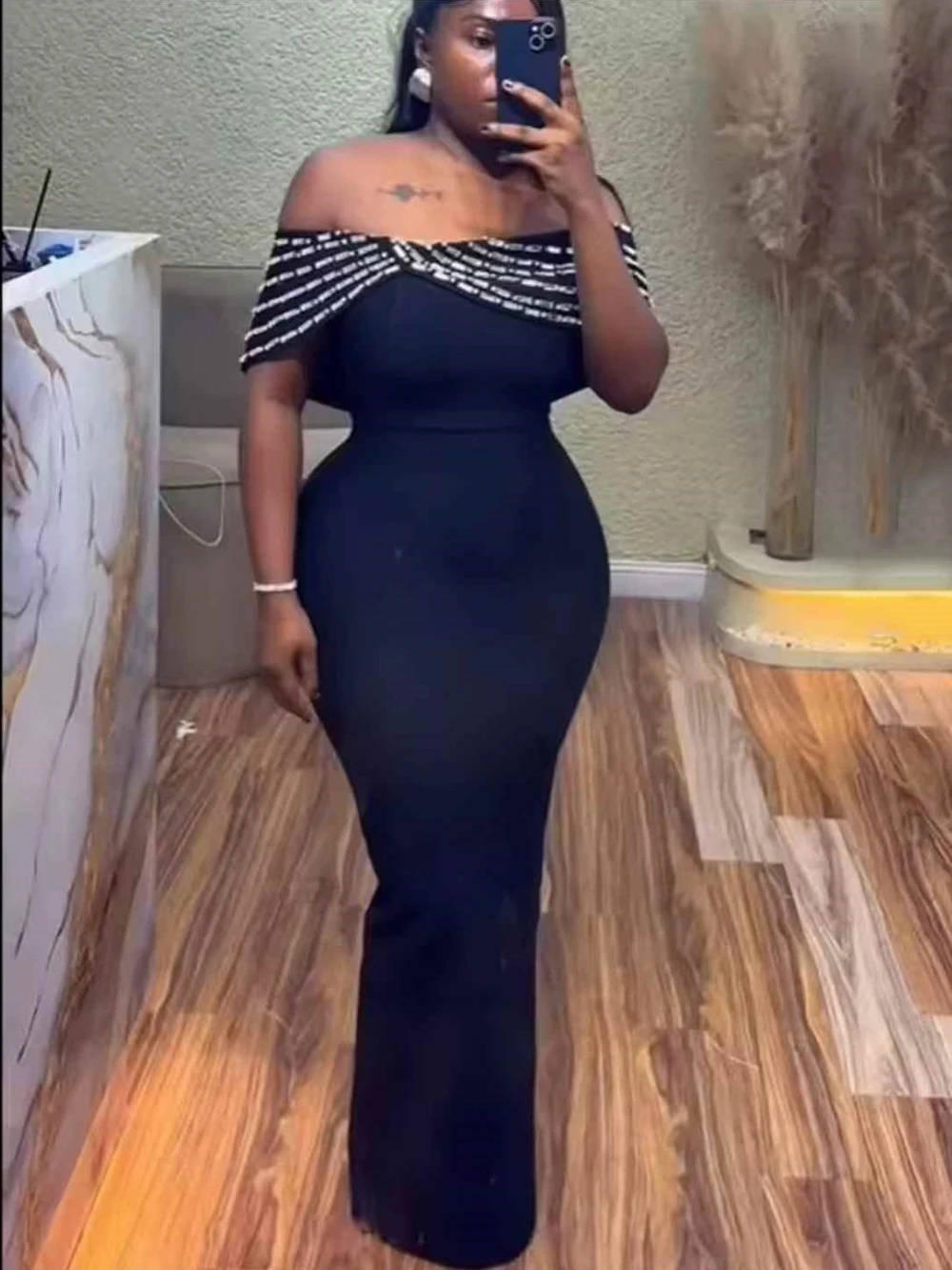 

Modphy New Shiny diamond Sexy Off The Shoulder Ankle Lenght Bandage Dress Woman Birthday Party Vestido Wedding Party Outfit