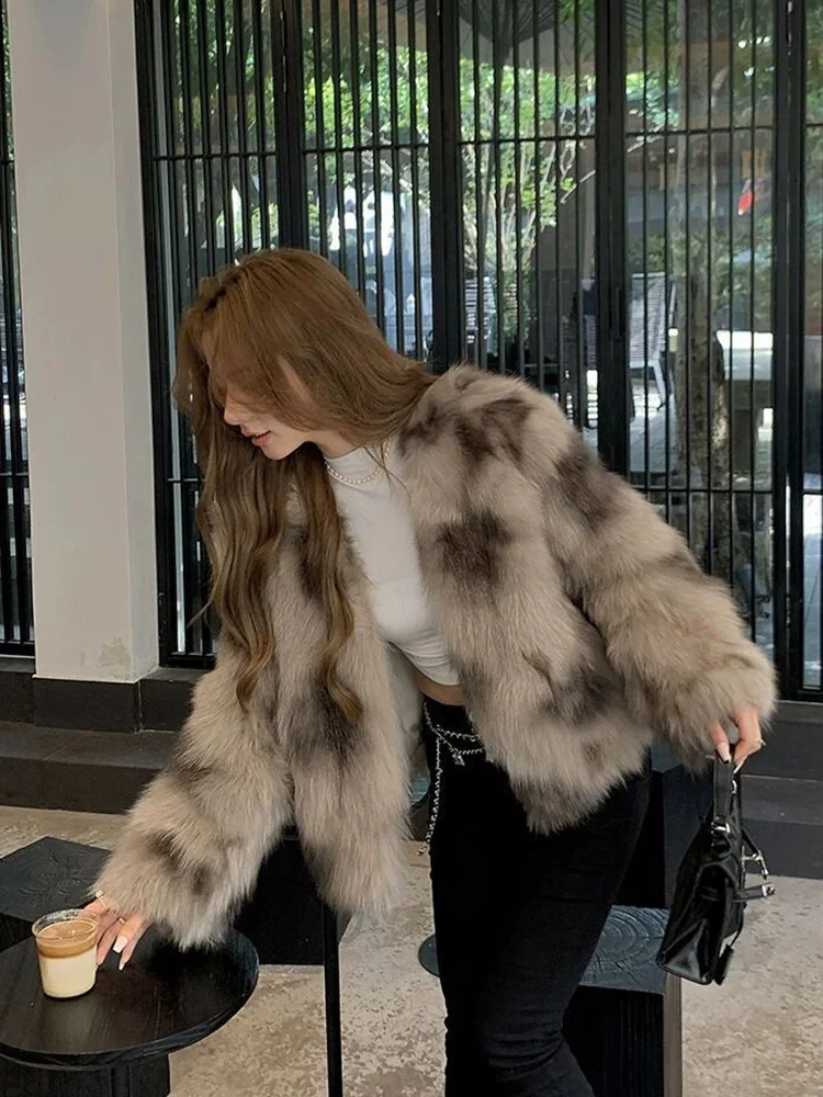 Winter Retro Faux Fur Coat Women Slim Long Sleeve Korean Elegant Jacket Vintage Warm All Match High Quality Female Outwear Tops