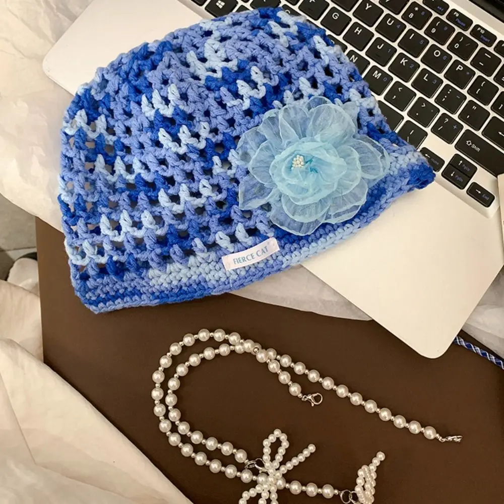 الرجعية البوهيمي نمط الكروشيه شرابة قبعة صغيرة الجوف الدوبامين اللون زهرة البلوز قبعة رقيقة نسج القوس اللؤلؤ قبعة قبعة الفتيات #3