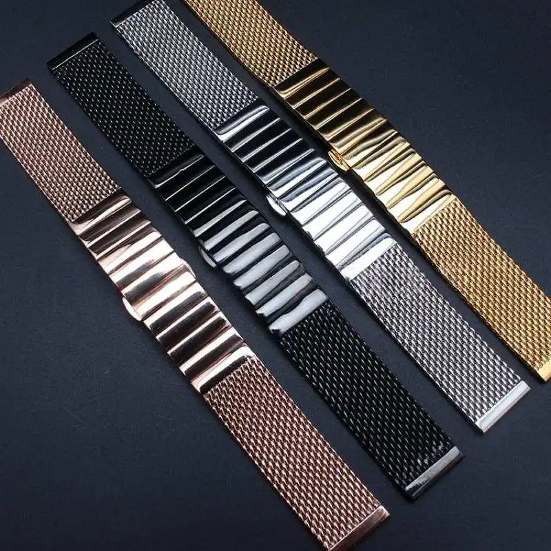 18mm 20mm 22mm 24mm Stainless Steel Mesh Quick Release Universal Straight End Silver Gold Black Watch Strap Band Butterfly Clasp