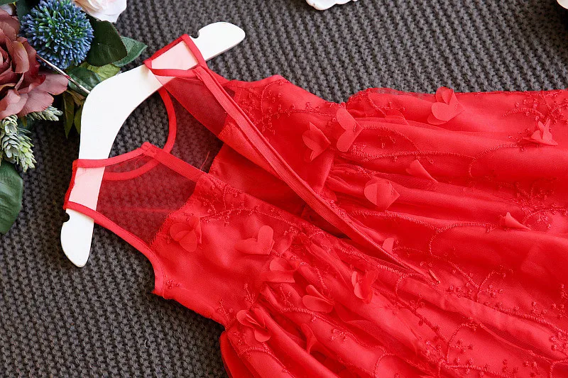 فستان صيفي للفتيات الصغيرات من الدانتيل فساتين حفلات أنيقة بدون أكمام مطرزة بالزهور للفتيات فستان الشمس بعمر 2-3 سنوات