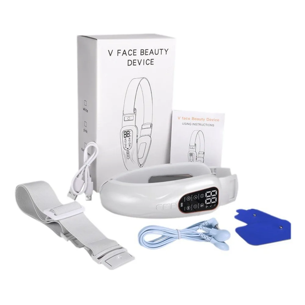 Dispositivo facciale a microcorrente EMS Massaggiatore ricaricabile con sollevamento a V con modalità di vibrazione e elettrodi per la cura della pelle e il contorno domestico