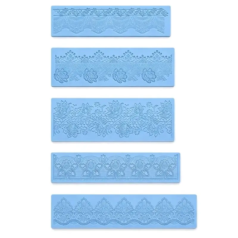 75STO-Silicone Lace Mold Set 5Pcs Food Grade Fondant Lace Molds For Cake Decorating, Nonstick Flower Pattern Mats