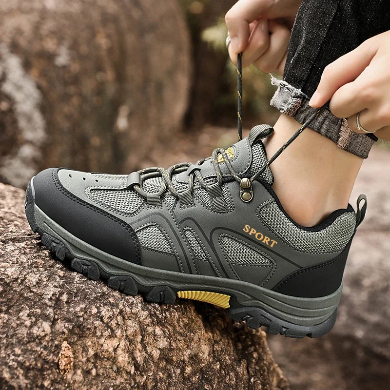 2024 New Men Leather Waterproof Mountaineering Camping Hiking Shoes Thick Sole Comfortable Running Shoes for Men Casual Sneakers