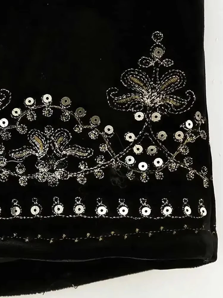 TRZA Women Fashion With Sequin Floral Embroidery Crop Waistcoat Vintage O Neck Sleeveless Female Outerwear Chic Vest Tops image 6