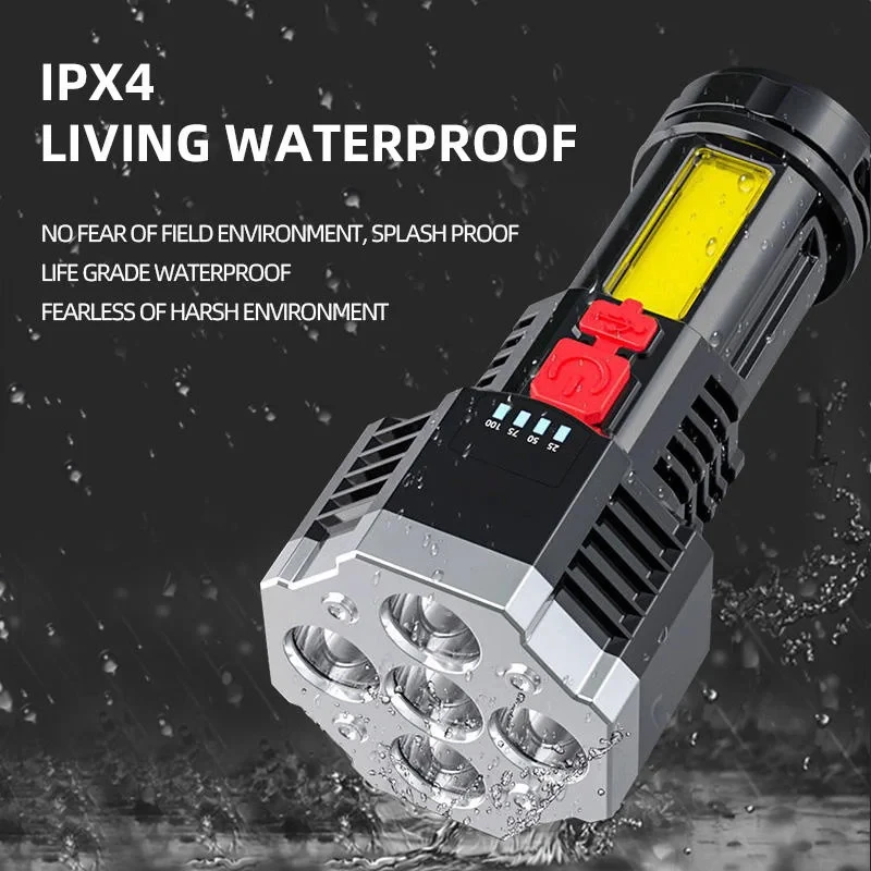 Rechargeable Portable LED Flashlight USB Waterproof 5 Core Handheld Lantern COB Flashlights for Outdoor Camping Hiking Hunting