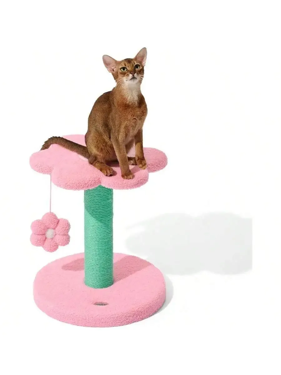 

Floral Cat Tree With Sisal Scratching Post And Hanging Plush Toy Pink