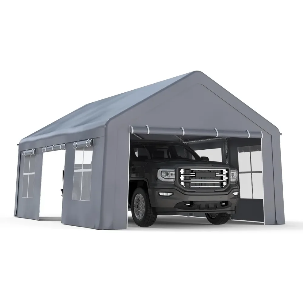 

10x20ft carport heavy duty canopy, portable garage with 3 doors and 5 ventilated windows, all season tarpaulin outdoors