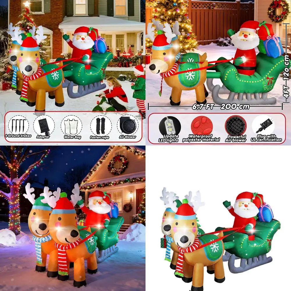 

LED-Illuminated 6.7FT Inflatable Santa Sleigh & Reindeer Outdoor Christmas Decoration