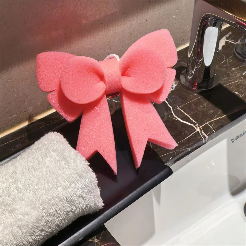 

Симпатичная губка для ванной комнаты с розовым бантом, мягкая, для мытья лица и ванны, аксессуары для ванной комнаты, милые подарки