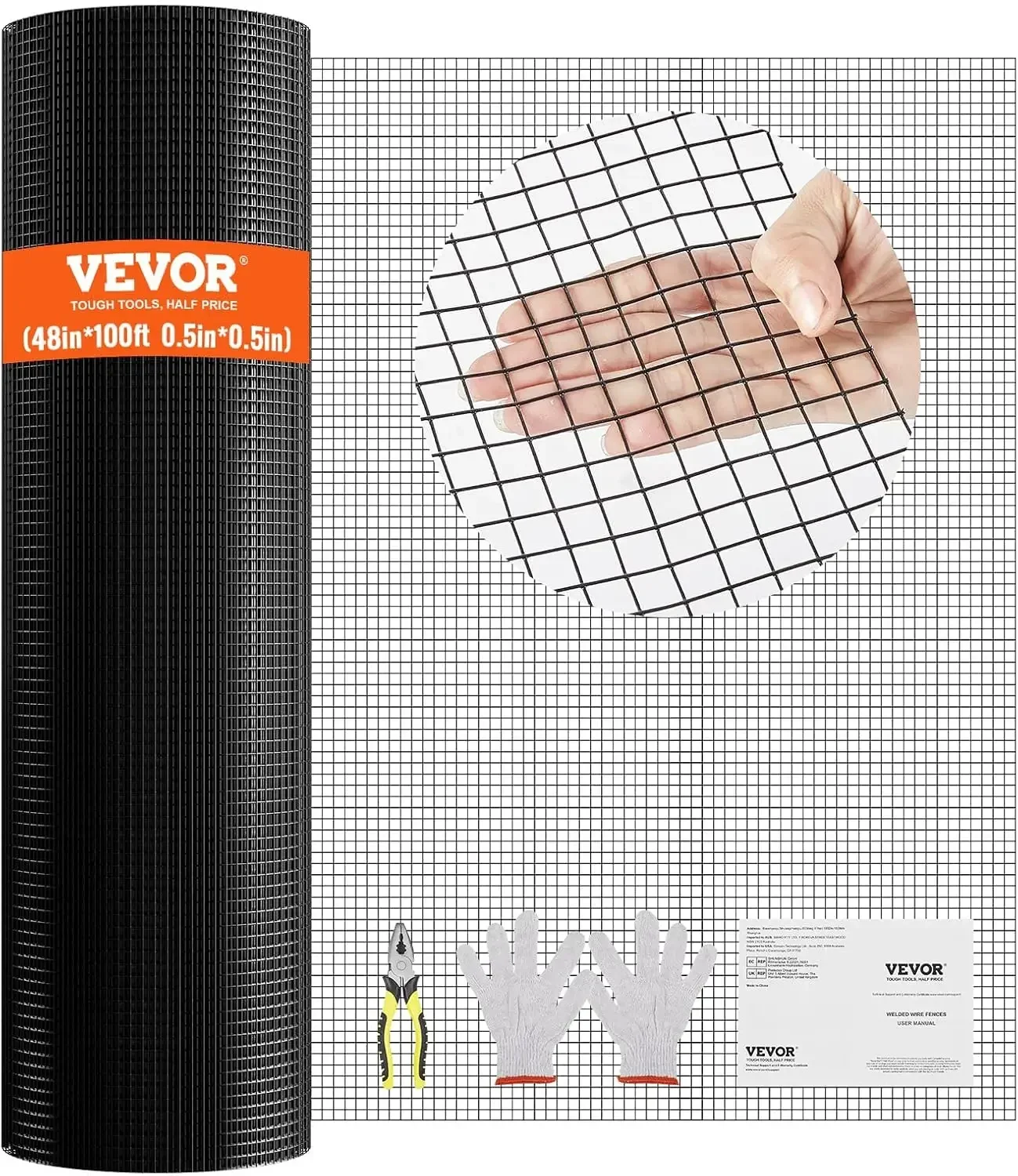 Hardware Cloth, 48'' x 100' 1/2inch Galvanized Wire Mesh Roll, 19 Gauge Chicken Wire Fencing Roll, Vinyl Coating Metal Wire Mesh