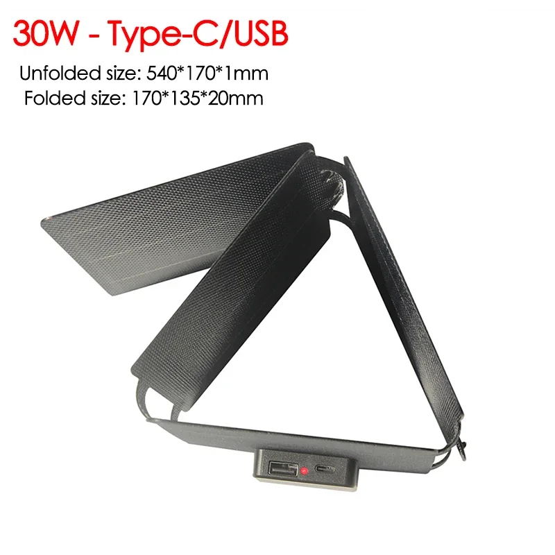 

30W 60W Foldable Solar Panel Battery Charger USB/Type-C Output Port Solar Folding Bag Power Bank for Phone Camping Emergency