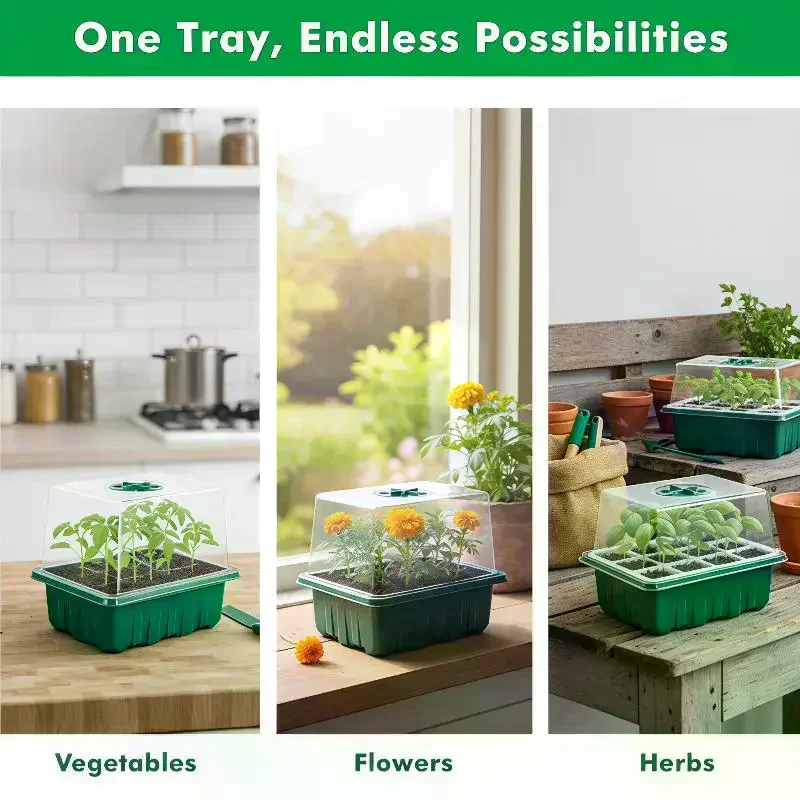 Propagation Tray Dome - ชุดถาดเพาะเมล็ดพร้อมโดมควบคุมความชื้น ชุดเรือนเพาะชำขนาดเล็ก ถาดเพาะต้นกล้าพร้อมฐาน ชุดอุปกรณ์ขยายพันธุ์พืช