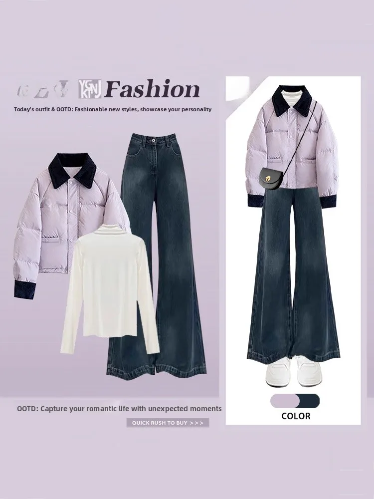 

Осенне-зимний женский свободный теплый хлопковый комплект из джерси и широких брюк с высокой талией, модная футболка, ансамбль