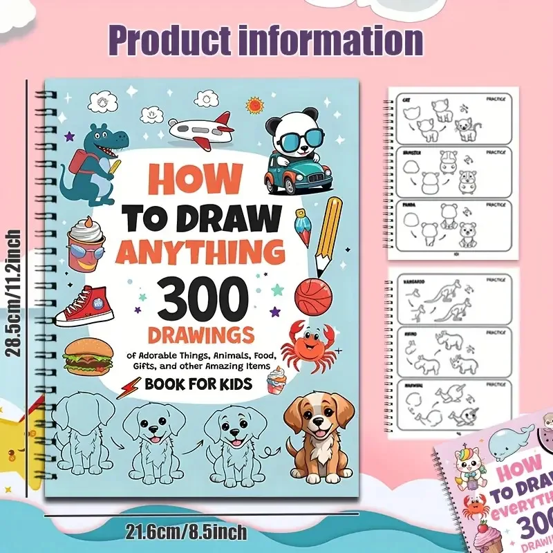 300 رسومات بسيطة لطيفة بخطوة، كيفية رسم أي شيء لعشاق الرسم، هدايا طعام الحيوانات الرائعة - دليل الرسم Boo