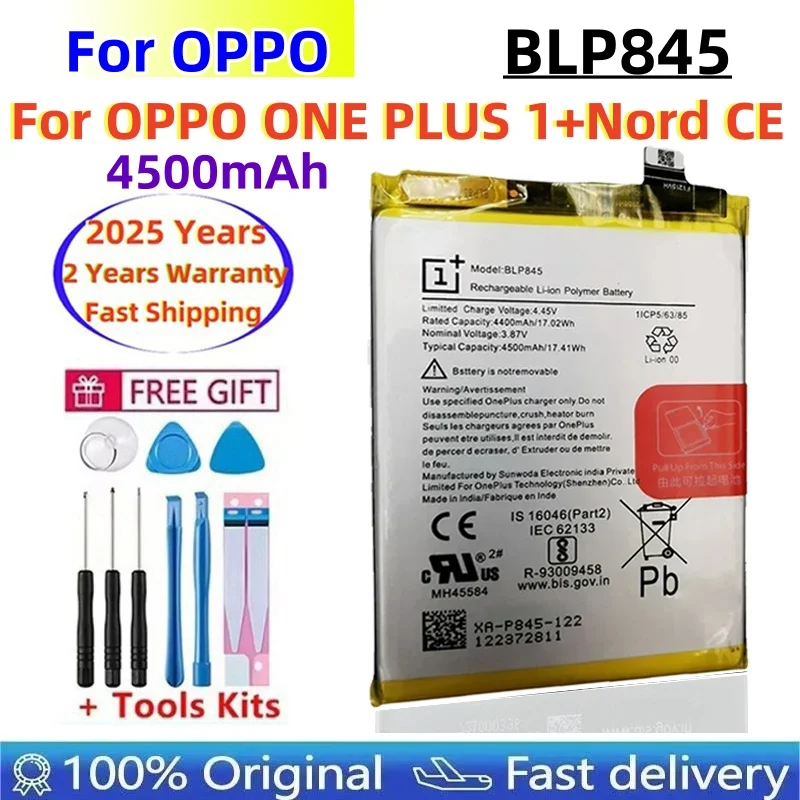 

2025 Years 100% Original High Quality 4500mA Replacement Battery For OPPO ONE PLUS 1+Nord CE BLP845 Batteries Fast Shipping