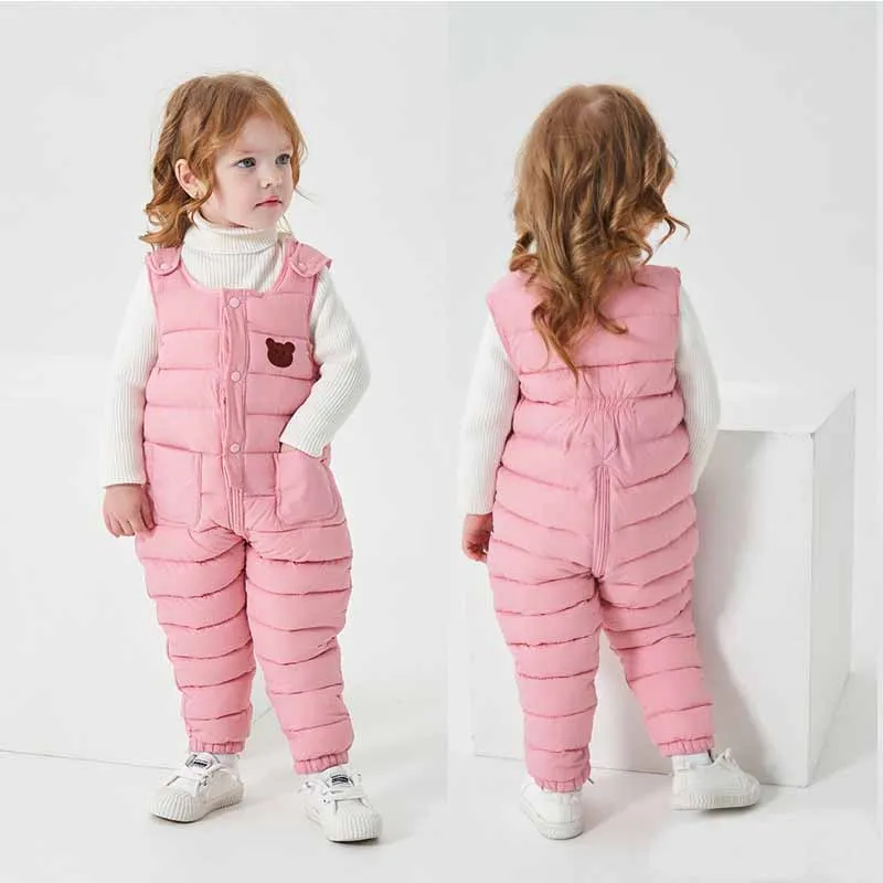 New Boys Winter Warm Overalls Children\'s Thick Pants Down Cotton Autumn Kids Trousers for Girls 0-5 Years Baby Cute Jumpsuit