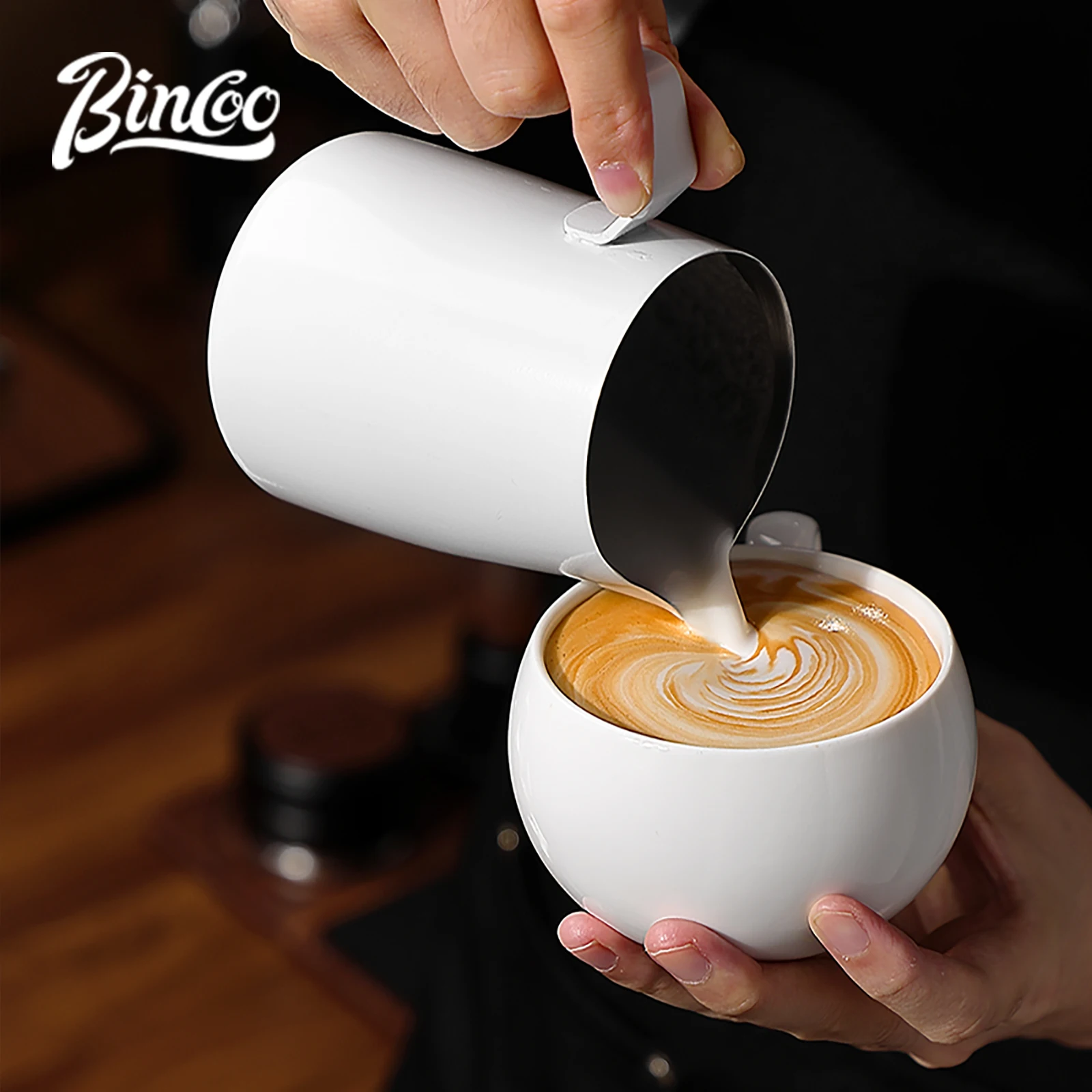 

Bincoo Professional Milk Frothing Cup Sharp Spout Design with Inner Volume Scale 400ml or 600ml Capacity Stainless Steel Perfect