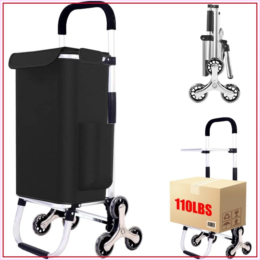 

2 in 1 Foldable Shopping Cart with 6 Wheels, 110 lbs Capacity, Waterproof Bag for Groceries, Camping, Garden