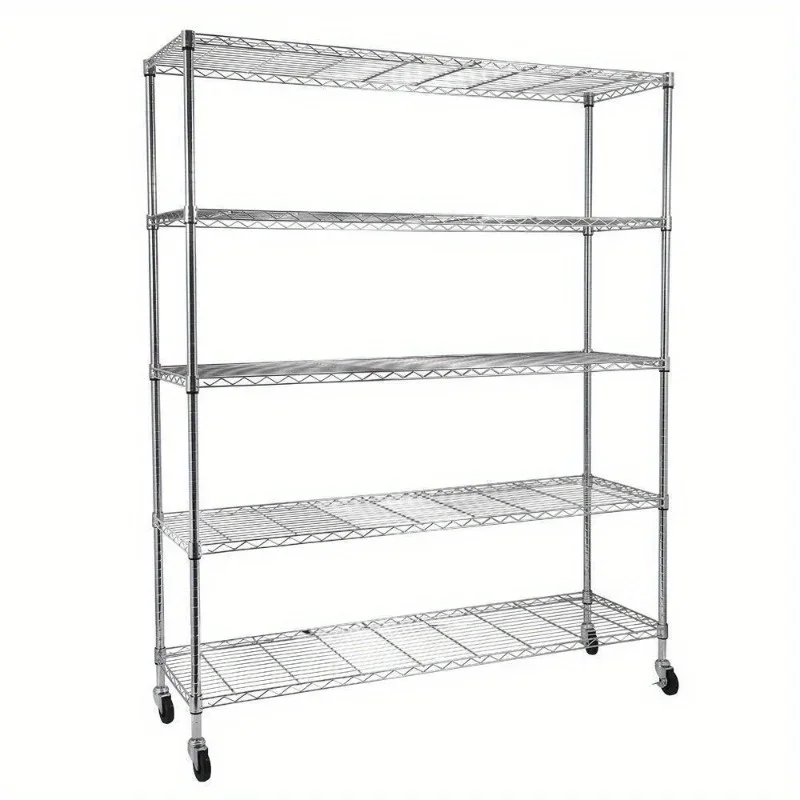 

5 Tier Wire Rolling Shelving Unit on Wheels Adjustable Storage Rolling Wire Rack