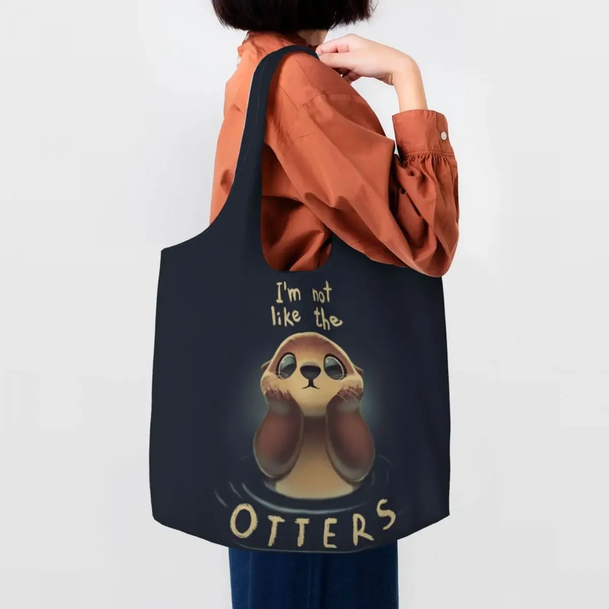 Kawaii Printing I'm Not Like The Otters Tote Shopping Bag Reusable Canvas Shopper Shoulder Bags Photography Handbag