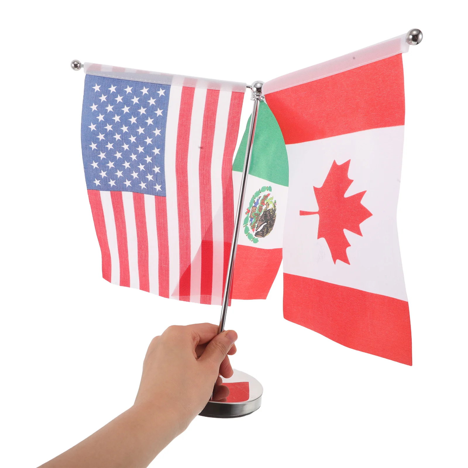

1 Set Mini Desk Flags Usa Mexico Canada Small Tabletop Stand With Metal Base For Office Conference Decor, International Flag