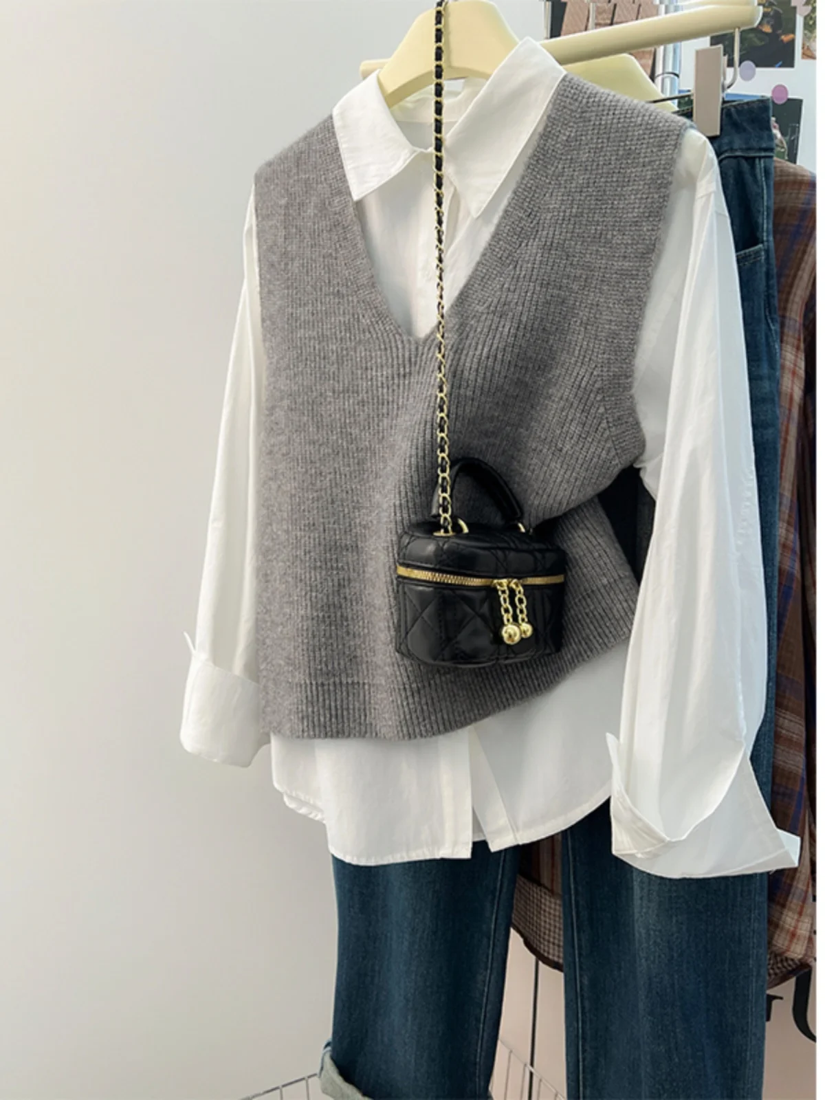 Outono Inverno ey V-Ne Colete de malha feminino suéter Svel de alta qualidade solto em camadas oulher Top Commute Sle Polyeste...