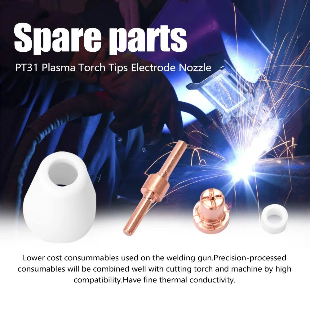 65pcs 40A Rating Plasma Torch Tips Shield Cup Included Extended Design Plasma Cutting Nozzle Nose Fittings