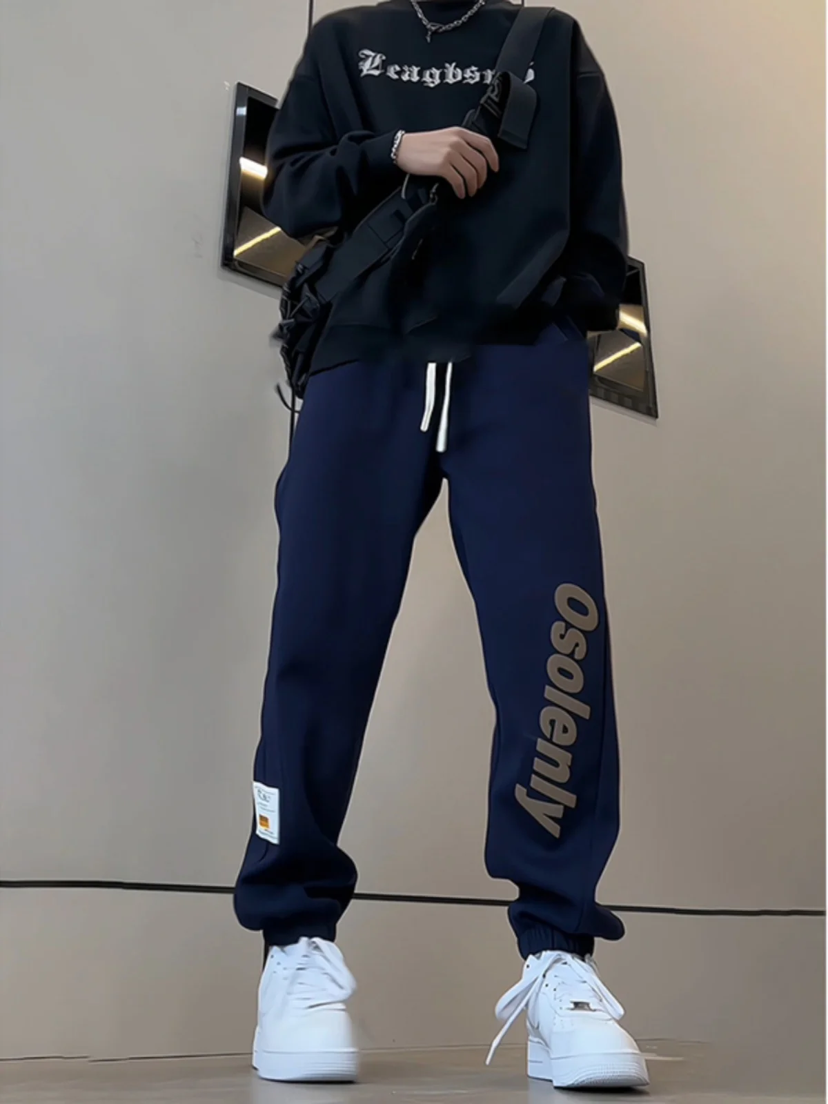 American Sle Heavyweight k Blue Men's Sweatpants Loose Fit Hip Hop School orm Pants Autumn Winter Youth Sports Trousers