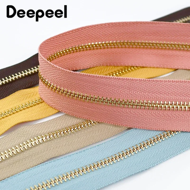 2/3/4/5Yards 5# Metal Zipper Tape Gold Teeth Zip Coil for Clothes Jacket Backpack Bag Zippers Repair Kit DIY Sewing Accessories