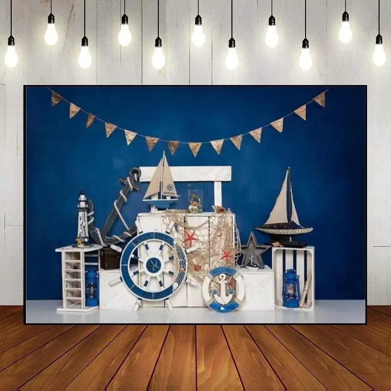 Nautical Rudder Party Custom Birthday Backdrop Background Sailing Photography Backdrops Newborn Sailor Baby Shower Adventure