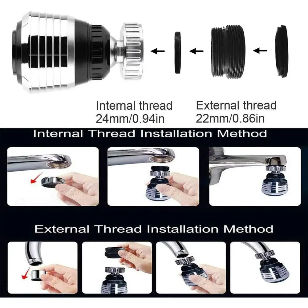 2-Piece 360° Swivel Faucet Aerator with Water-Saving Sprayer and Bubbler Filter, Kitchen Accessories