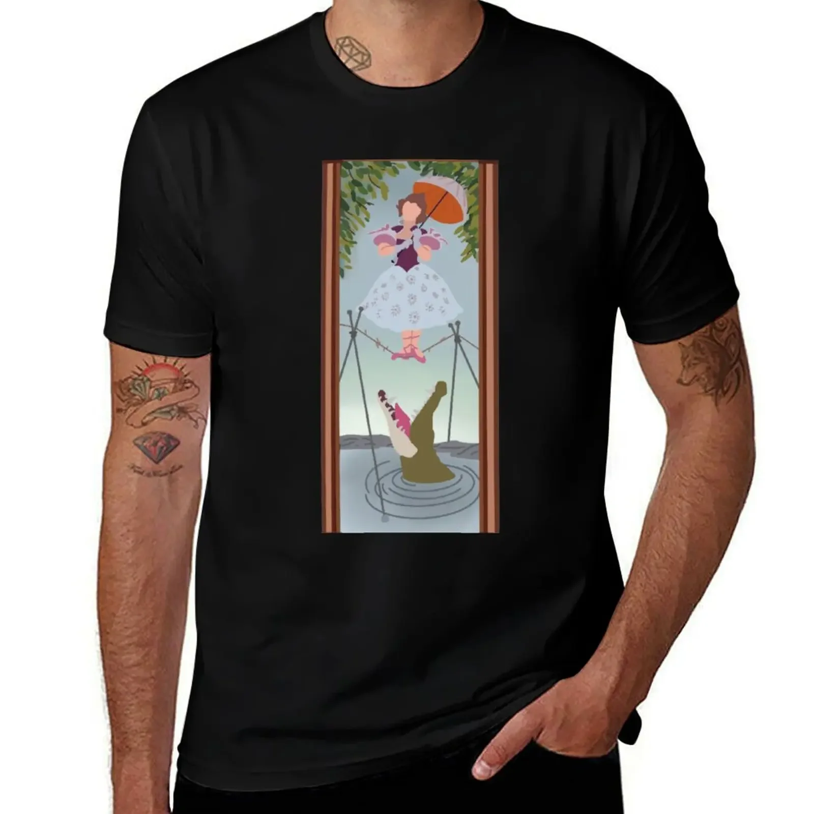 

Minimalist Tight Rope Picture Haunted Mansion T-Shirt man clothes sweat Aesthetic clothing t shirts for men