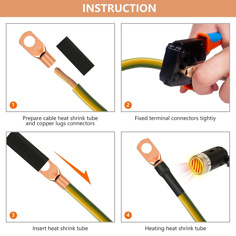 

174 шт. клеммы для медных проводов AWG12 10 8 6 4 2, 84 шт. концы кабеля аккумулятора кольцевые клеммы разъемы + 90 шт. термоусадочная трубка