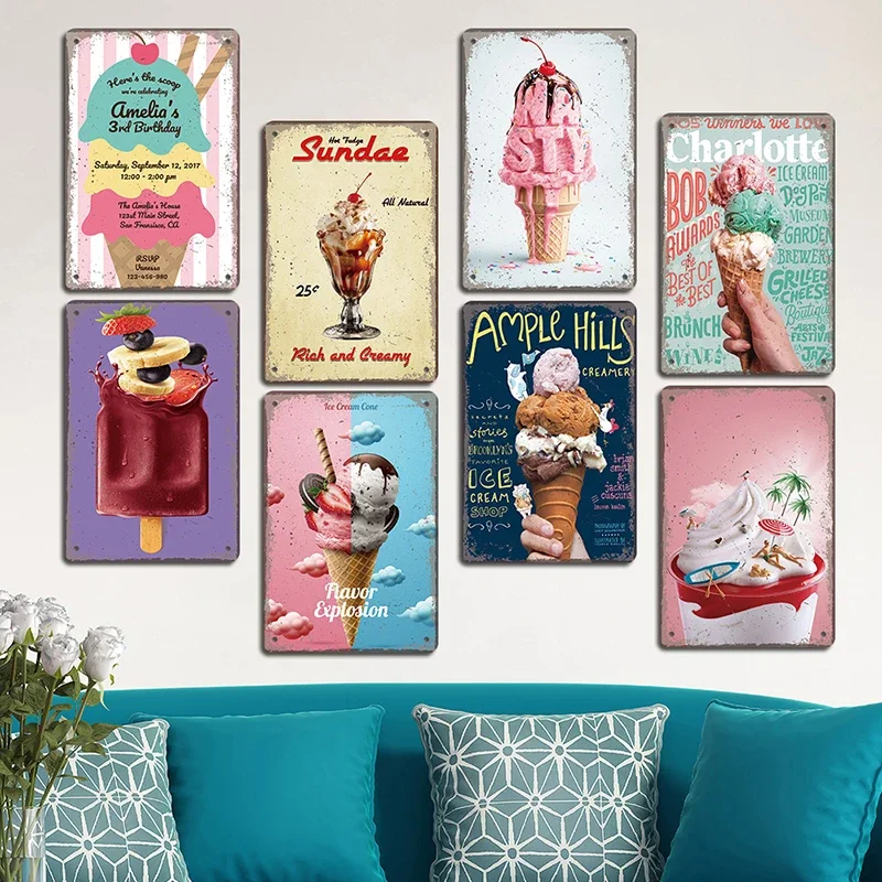 Summer Dessert Poster Vintage Metal Sign cono gelato Charlotte Metal Tin Plate Wall Decor per Cafe Shop Kitchen Living Room