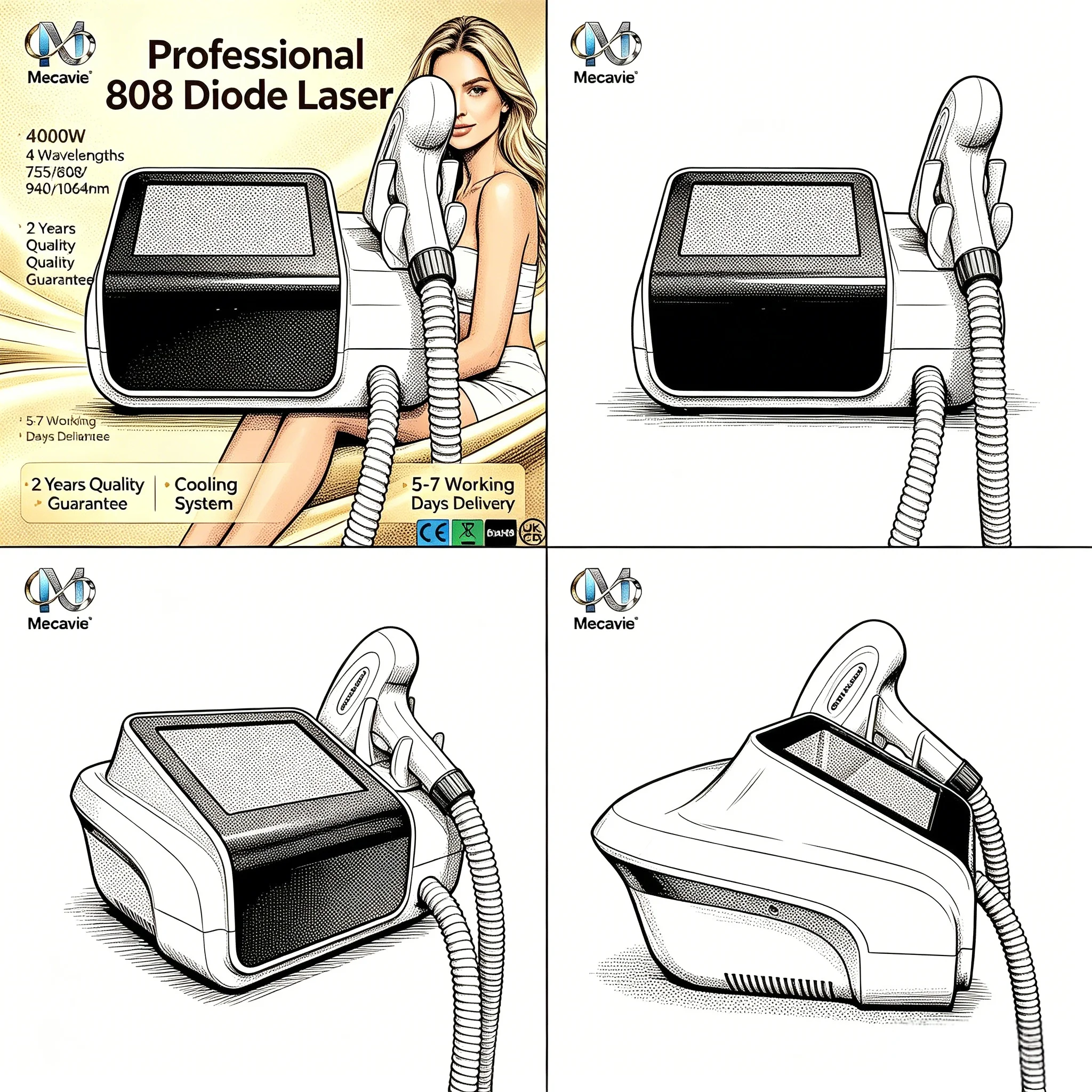 Industrial Laser Hair Removal Machine - 저온 저장소 없는 미니 다이오드 레이저
