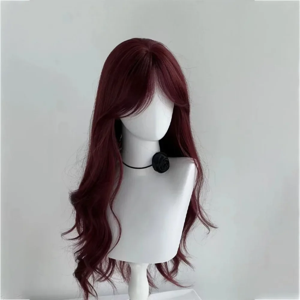 Mermaid Rose Red Wig for Women Temperament Big Wave Long Curly Wigs for Daily Use Cosplay Lolita Synthetic Headband Wig 가발