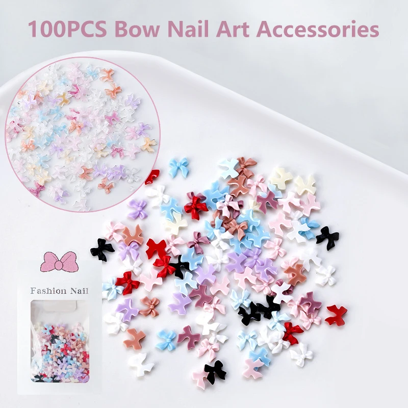 3D Mixed Colors Ribbon Bow Nail Charms Rhinestone Decoration 100PCS Nail Charm DIY Manicure Rhinestones Accessories Supplies