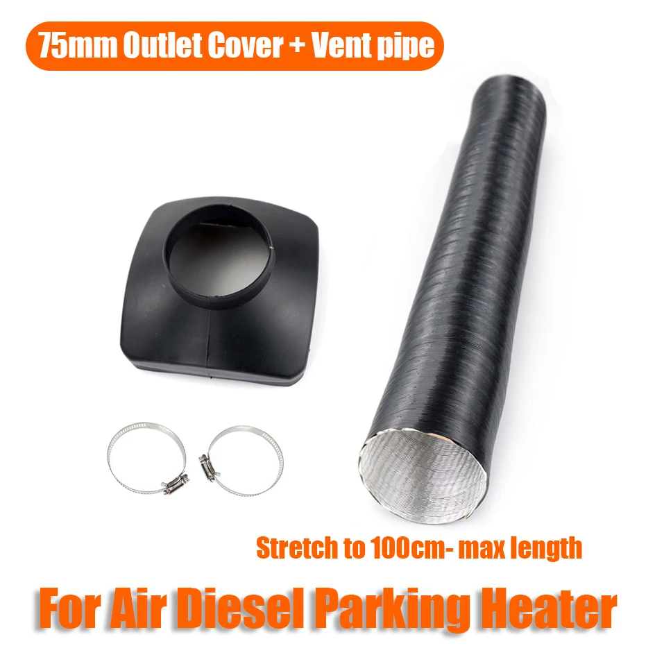 75mm Air Outlet Vent Cover 100cm Heater Duct Ducting Pipe Black For Air Diesel Parking Heater For Car Truck Caravan Camper