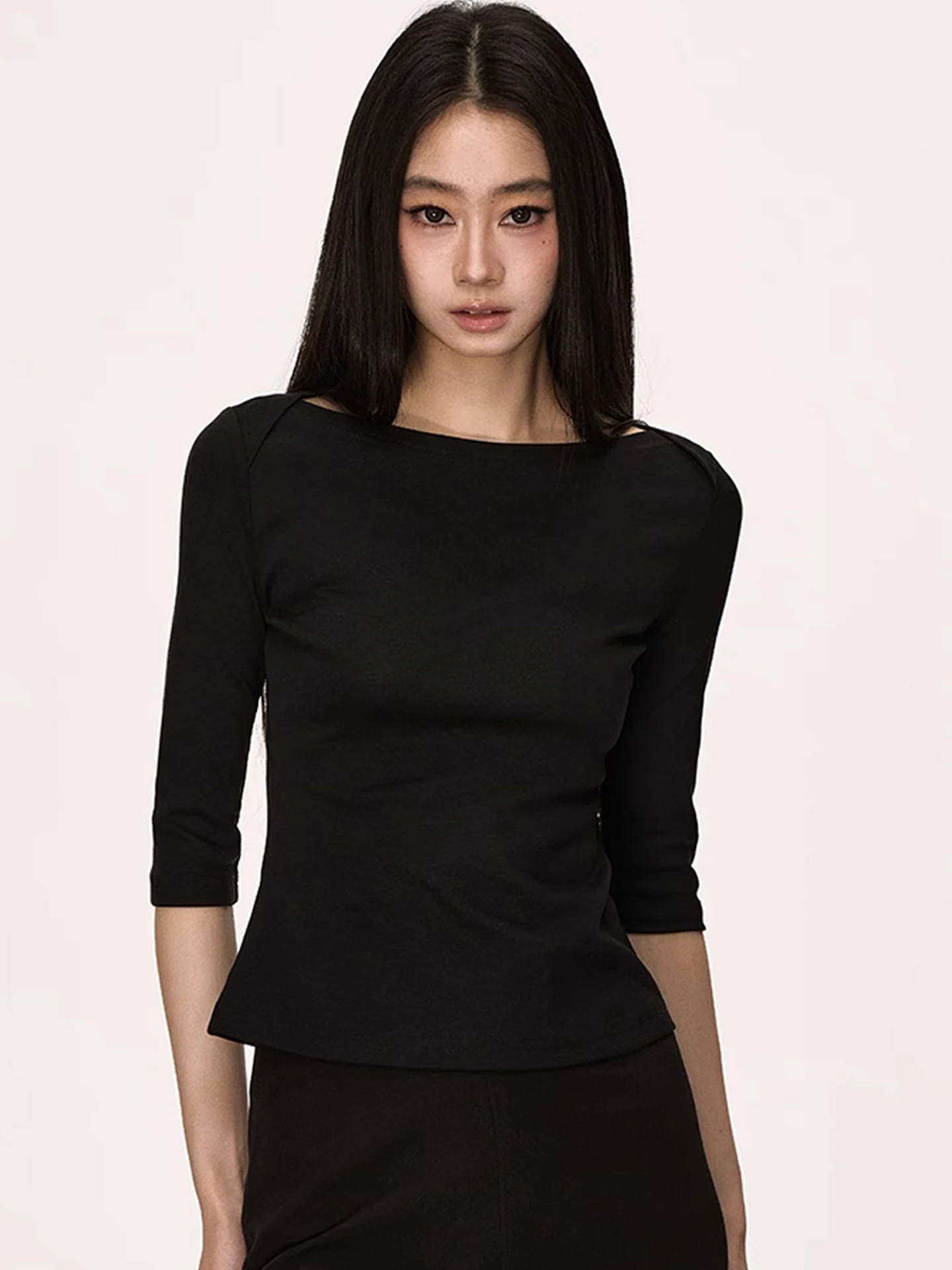 Slim Fit Sailor Kraag Tee Kwart Sve T irt Vrouwen Vroege Herfst 2025, Nieuwe Sle Five Sve Afslanken Trendy Top