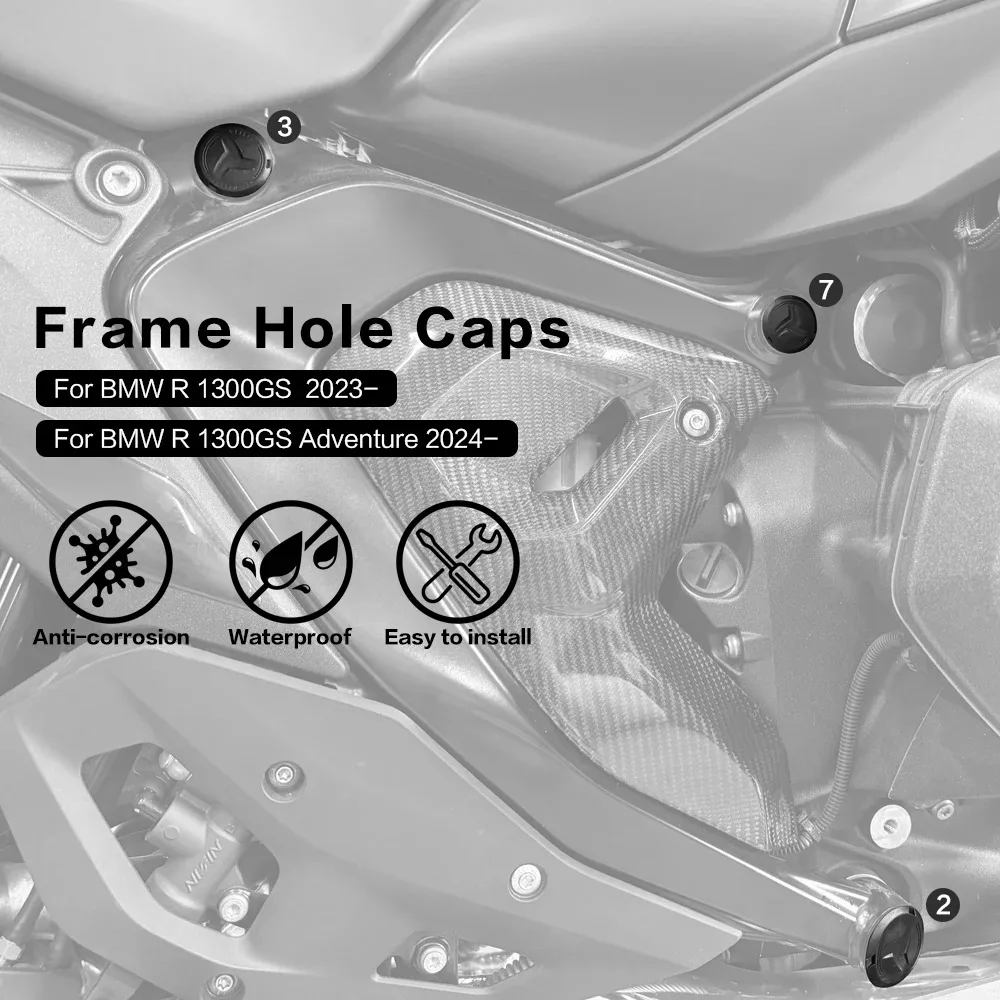 NEW Frame caps For BMW R 1300 GS R1300GS Adventure R1300 GS ADV 2023-2025 Motorcycle Frame Hole Caps Cover Plug Black With Logo