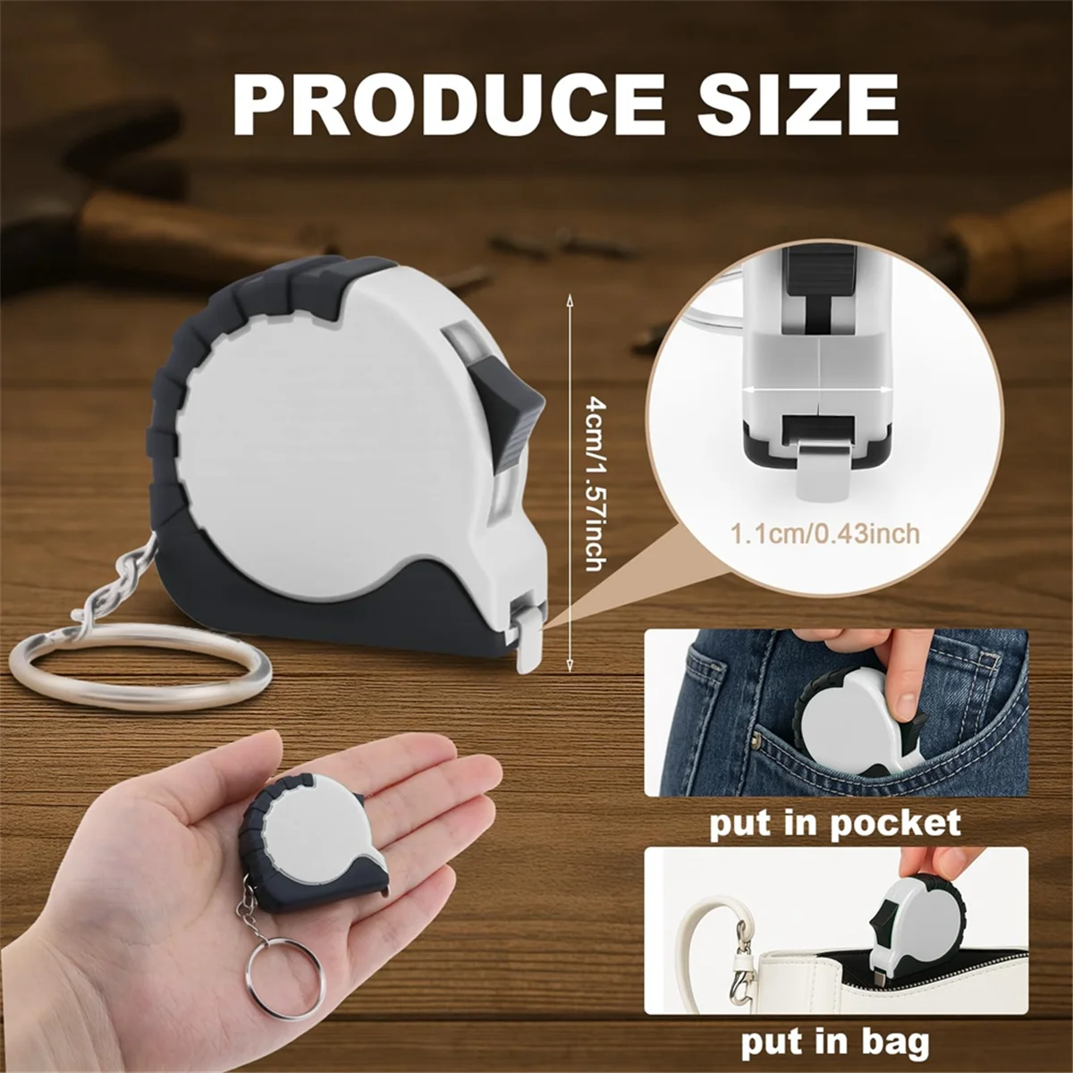 

ABNJ Mini Tape Measure Keychain Set, 3 Ft Retractable, 24 Pieces, Pocket Size with Lock White