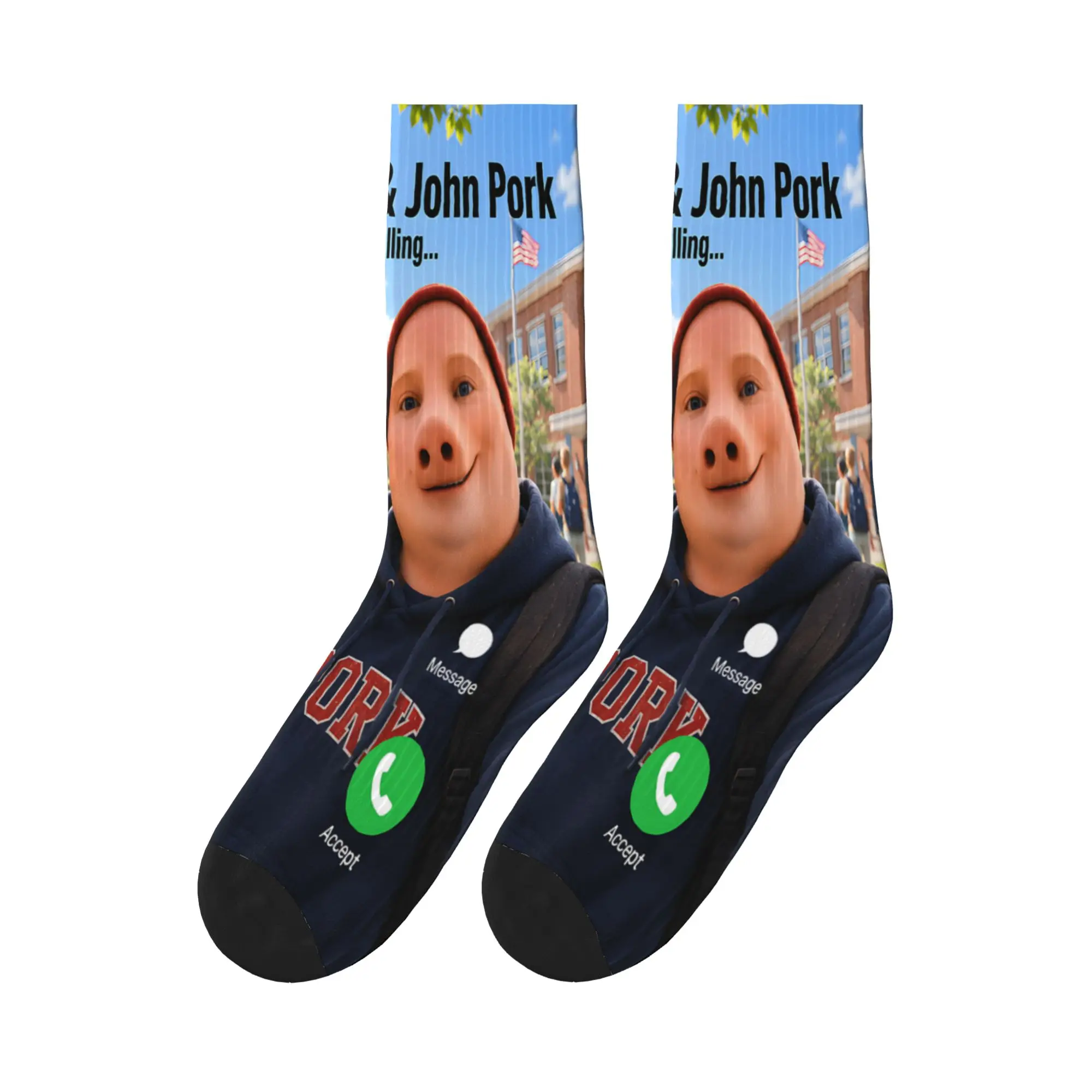 Triple T and John Pork Calling Brainrot Back to School Socks Casual Stockings Men Soft Running Socks Winter Graphic Anti Socks