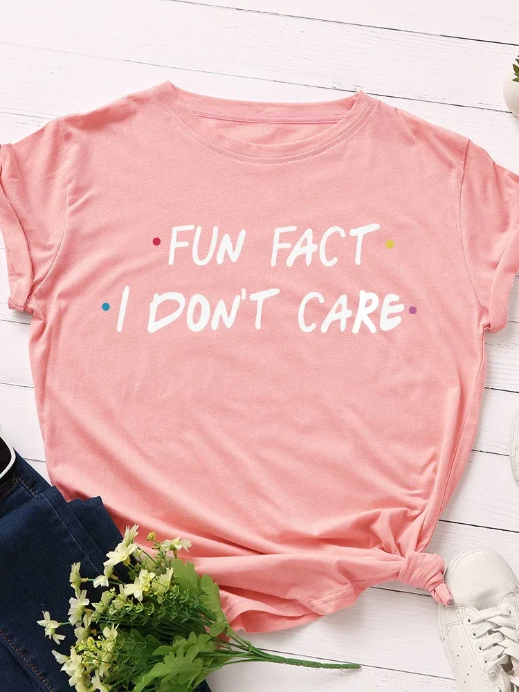 متعة حقيقة أنا لا أهتم رسالة طباعة المرأة تي شيرت قصير الأكمام س الرقبة فضفاضة المرأة التي شيرت السيدات تي شيرت بلايز Camisetas Mujer #5