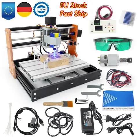 【EU】CNC 3018 PRO 7000W Router Milling Machine with Laser Engraver Module,Limit Switches,Emergency-Stop,Machine for Wood Carving