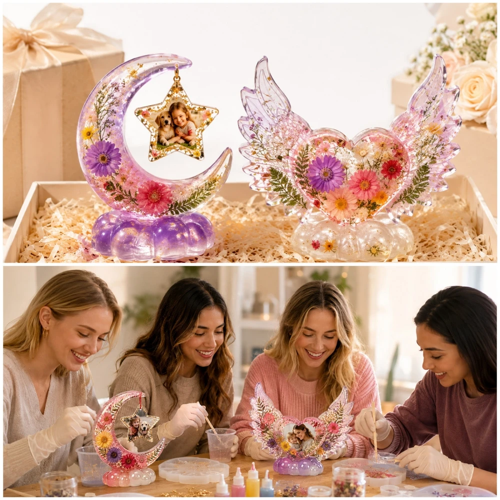 S0308 Heart Shaped Photo Frame Ornament Star Moon Angel Wings Design Epoxy Resin Mold Gypsum DIY Crystal Art Craft Silicone Mold view 6