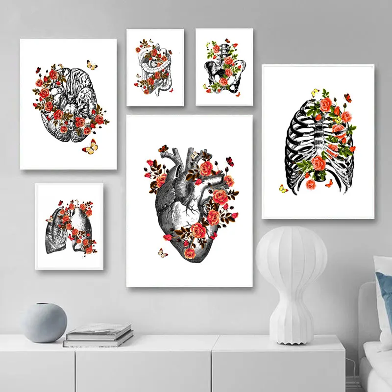 Anatomy Art Medical Poster Floral Organs Prints Student Educational Picture Wall Art Canvas Painting For Hospital Room Decor