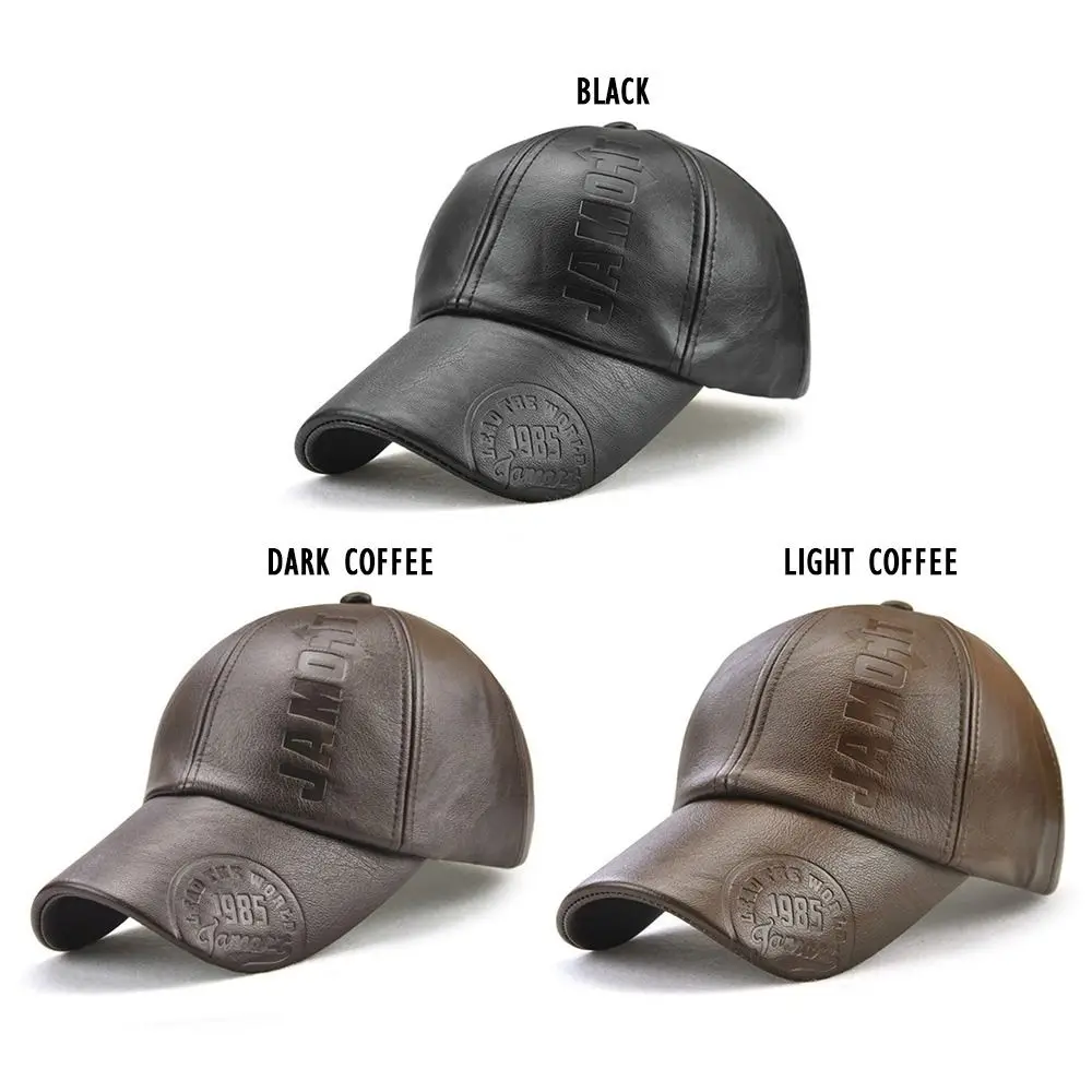 Letter Printing Leather Baseball Caps Fashion Hip Hop Outdoor Sports Thermal Hats Autumn Winter Plush Warm Caps Men Women