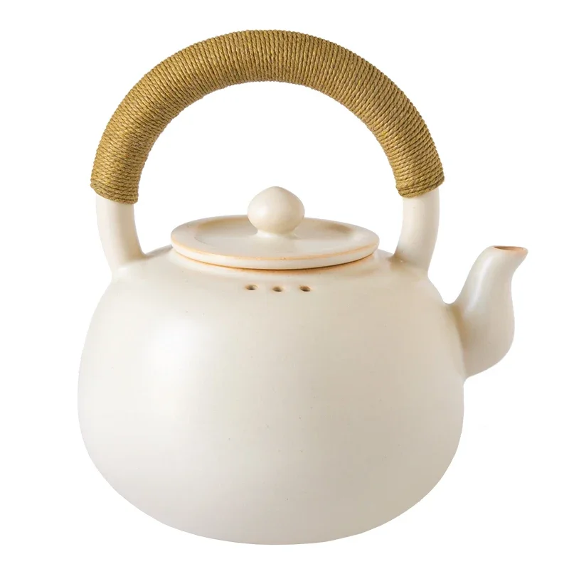 

Soda glazed white clay pottery pot, large lifting beam to boil water, Japanese-style household teapot